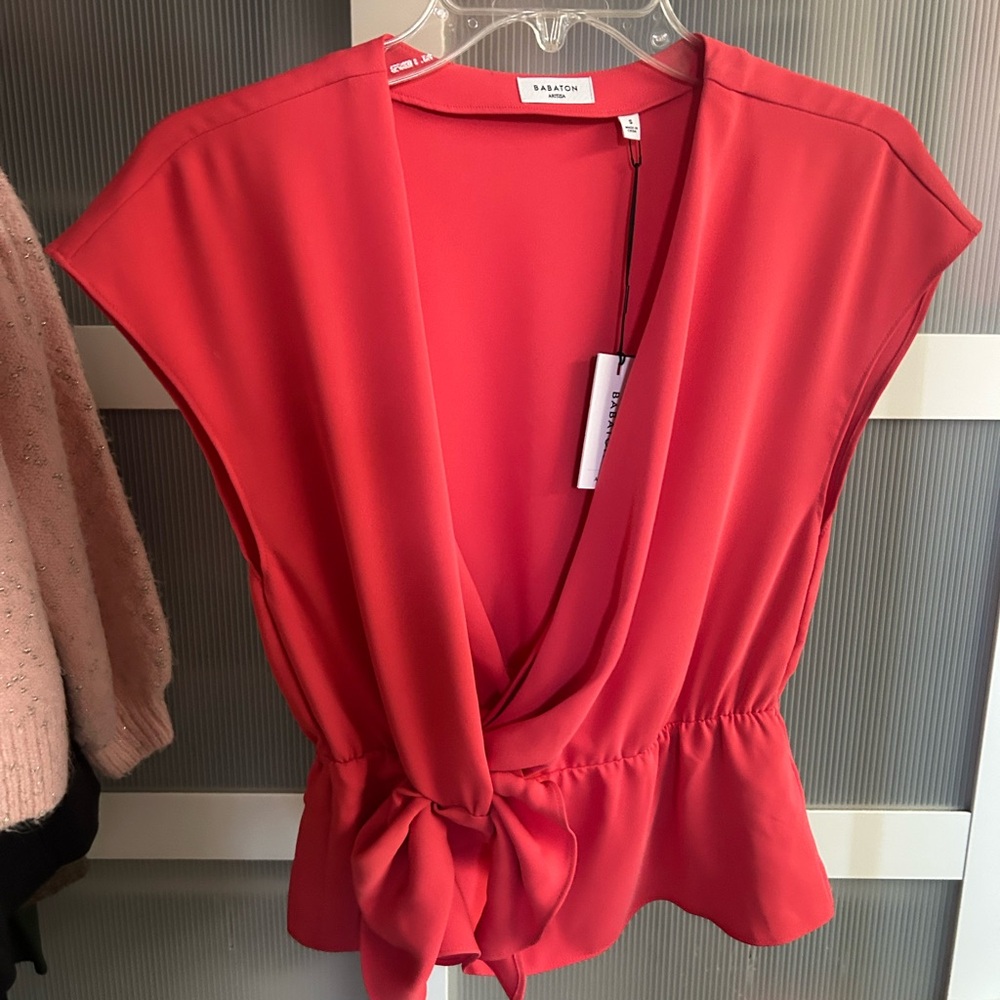ARITZIA Babaton Vibrant Red Wrap Blouse